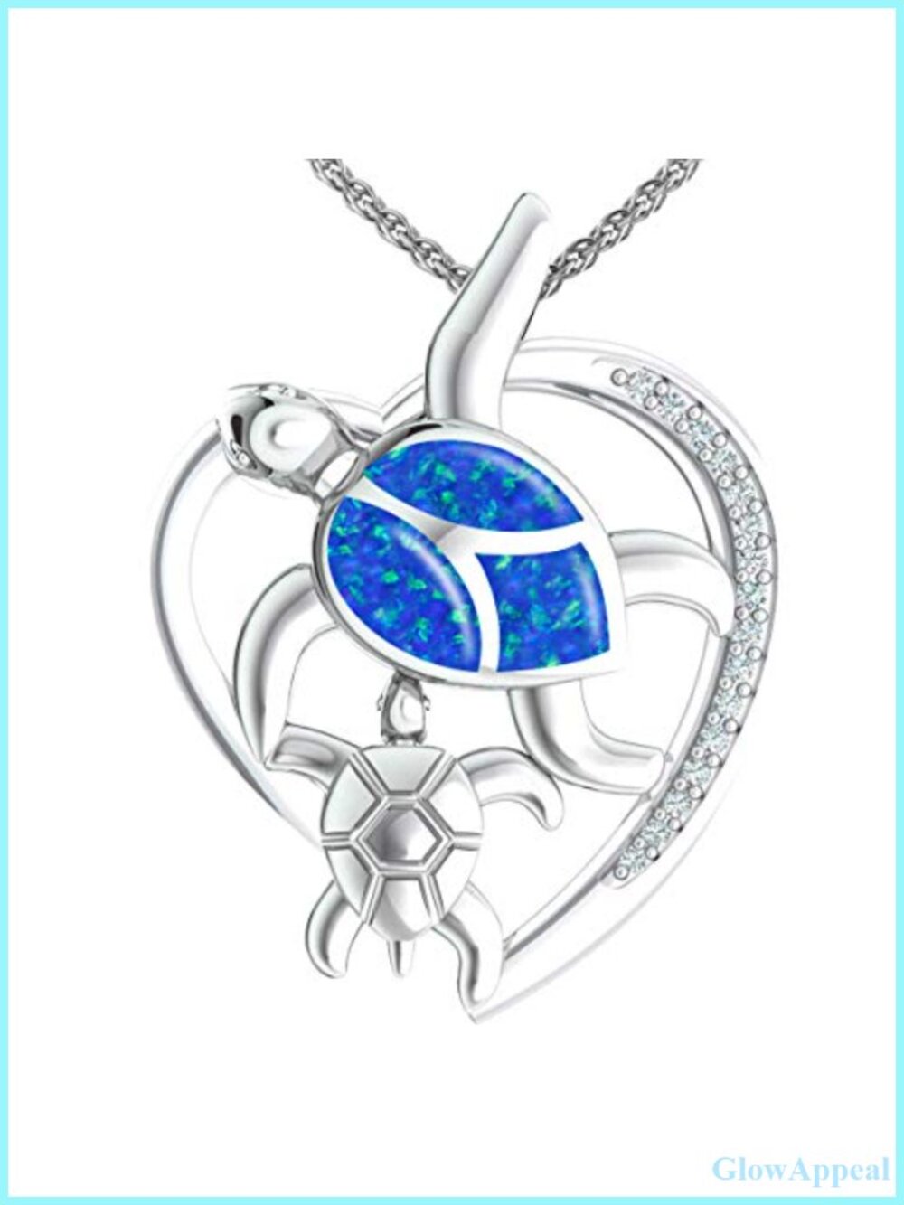 925 Sterling Silver Turtle Pendant Necklace 18 Inch Created Opal CZ